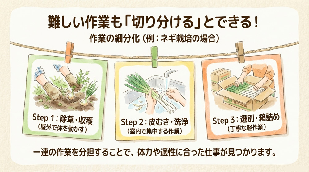 作業を細かく分解し、簡単な工程に落とし込む