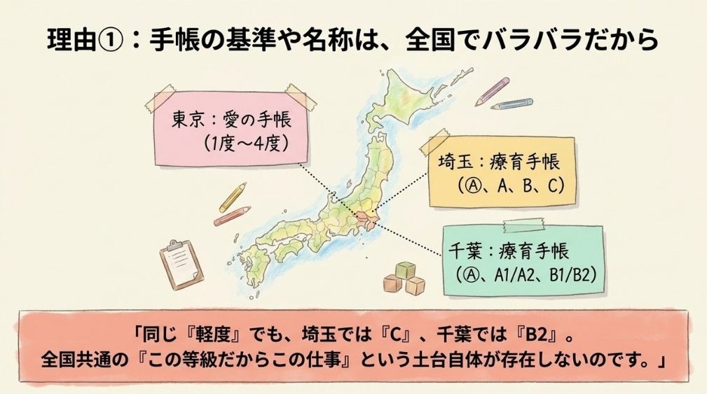 療育手帳の区分は、自治体ごとに異なります