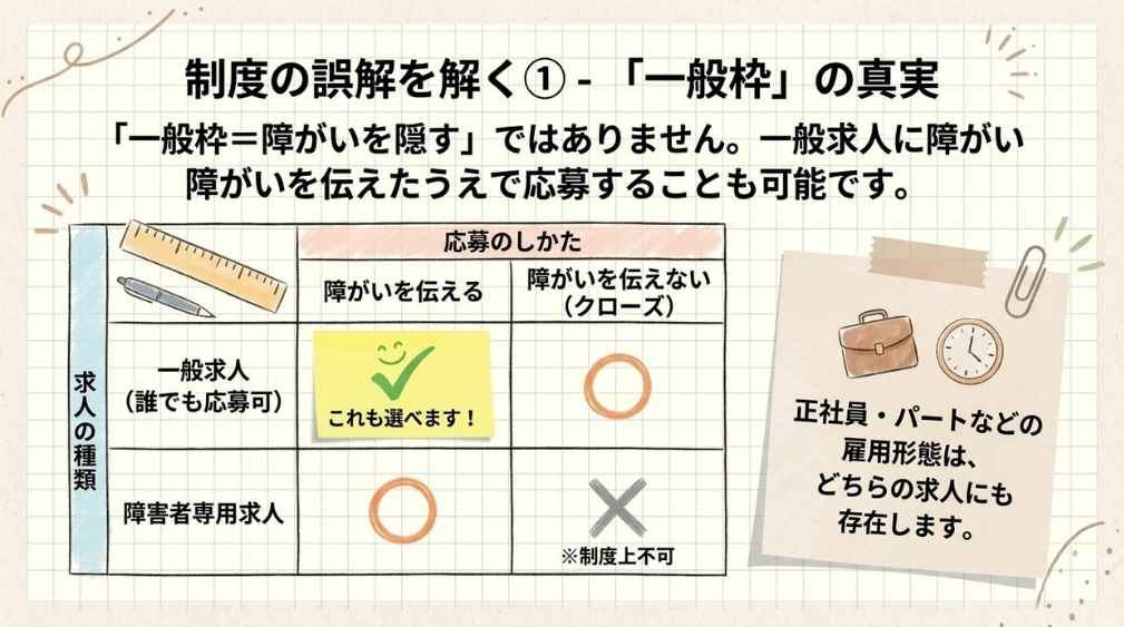 求人の区分と、障がいを伝えるかどうかは別の問題です